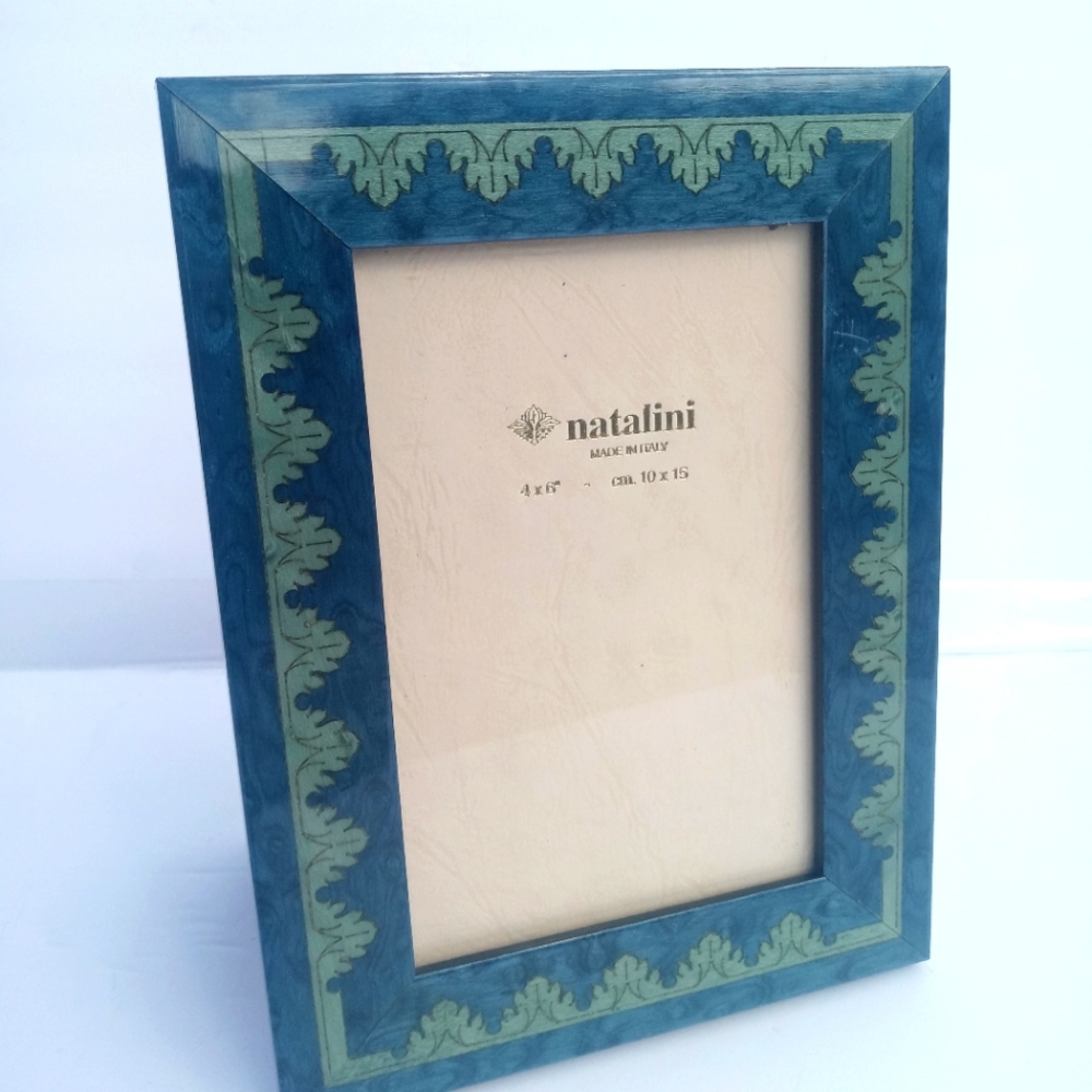 Blue Natalini Hand Made Italian Marquetry 4x6" Photo Picture Frame Inlaid Wood